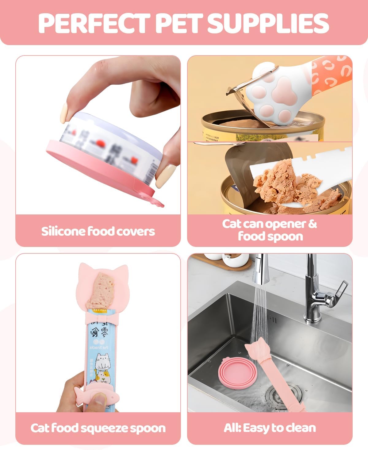 Cat Food Can Lids Set – Silicone Covers & Feeding Spoon