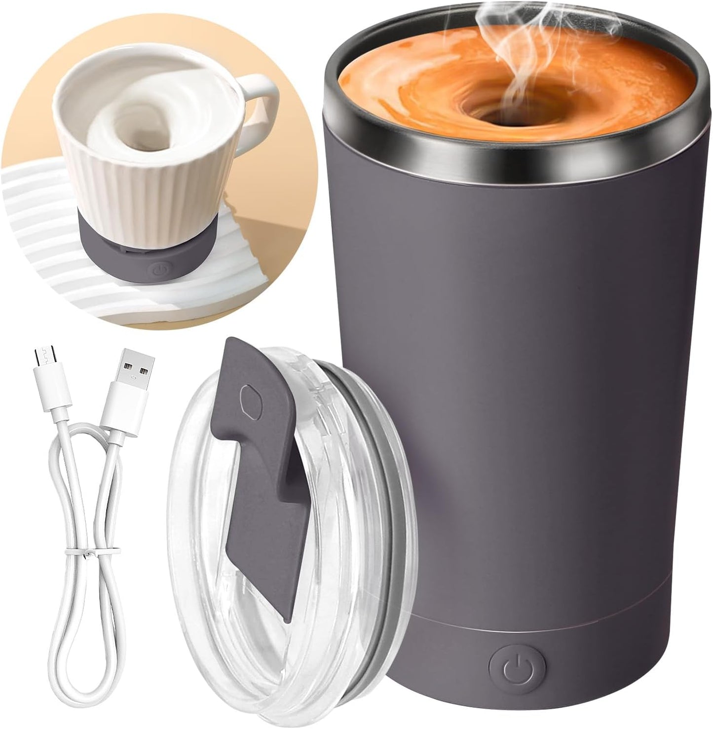 Electric Self Stirring Coffee Mug 400ml Rechargeable Stainless Steel Cup with Lid – Automatic Mixing for Coffee, Milk & Cocoa (Black)