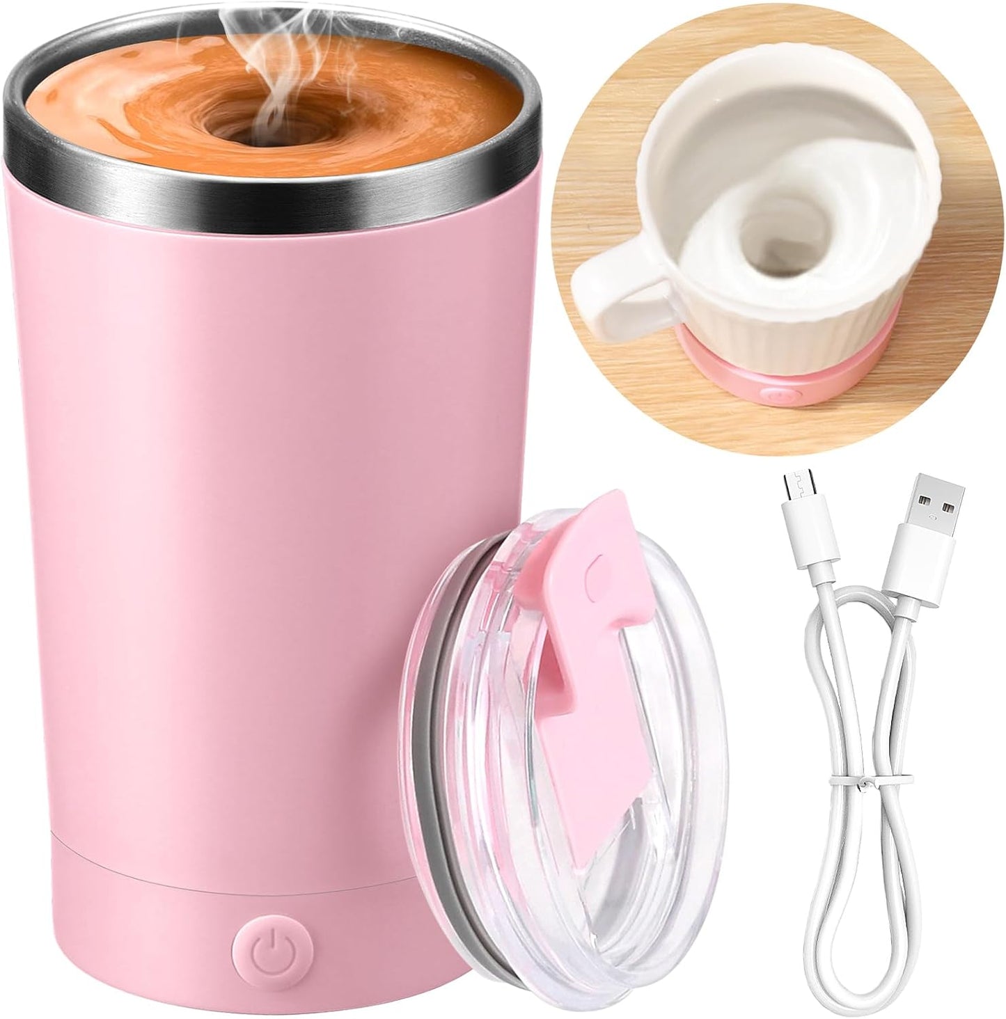 Electric Self Stirring Coffee Mug 400ml Rechargeable Stainless Steel Cup with Lid – Automatic Mixing for Coffee, Milk & Cocoa (Black)