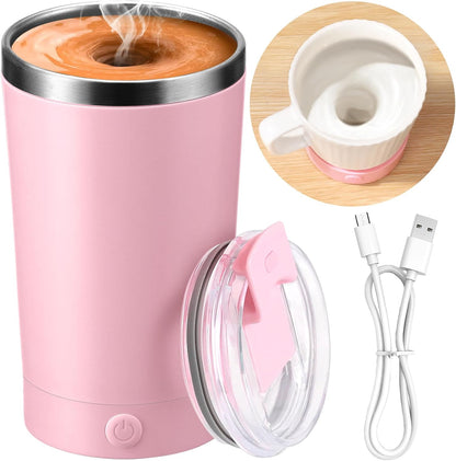 Electric Self Stirring Coffee Mug 400ml Rechargeable Stainless Steel Cup with Lid – Automatic Mixing for Coffee, Milk & Cocoa (Black)