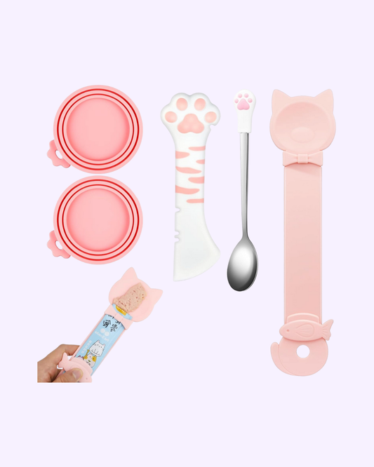 Cat Food Can Lids Set – Silicone Covers & Feeding Spoon