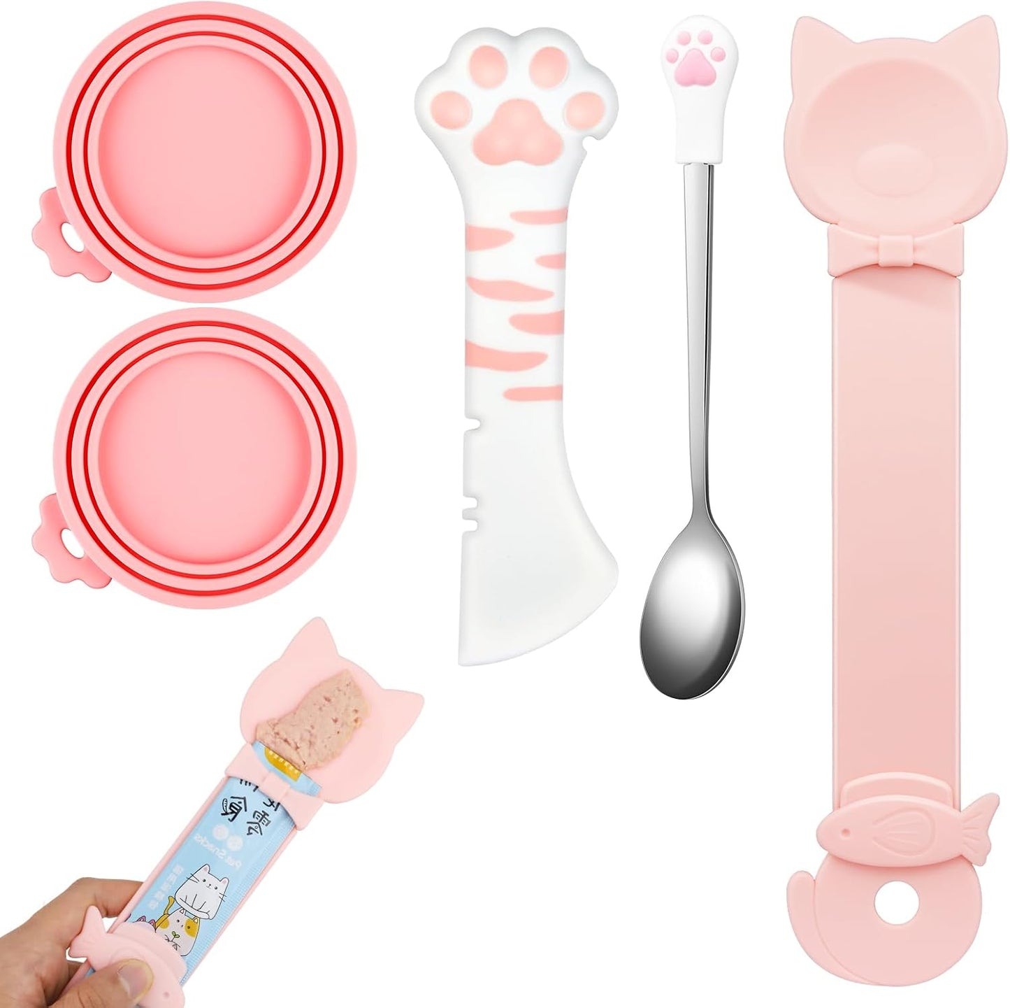 Cat Food Can Lids Set – Silicone Covers & Feeding Spoon