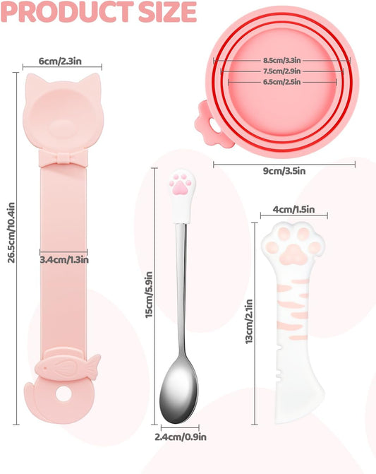 Cat Food Can Lids Set – Silicone Covers & Feeding Spoon