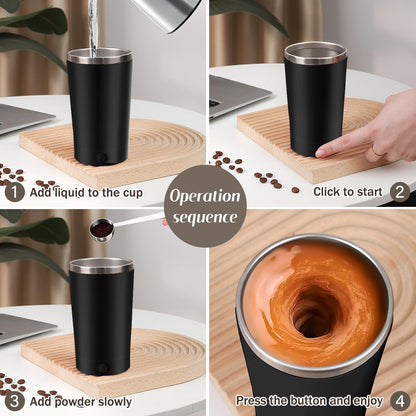 Electric Self Stirring Coffee Mug 400ml Rechargeable Stainless Steel Cup with Lid – Automatic Mixing for Coffee, Milk & Cocoa (Black)