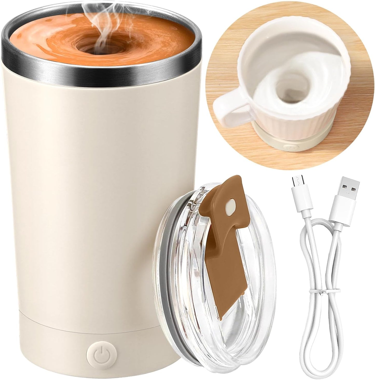 Electric Self Stirring Coffee Mug 400ml Rechargeable Stainless Steel Cup with Lid – Automatic Mixing for Coffee, Milk & Cocoa (Black)