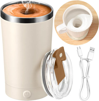 Electric Self Stirring Coffee Mug 400ml Rechargeable Stainless Steel Cup with Lid – Automatic Mixing for Coffee, Milk & Cocoa (Black)