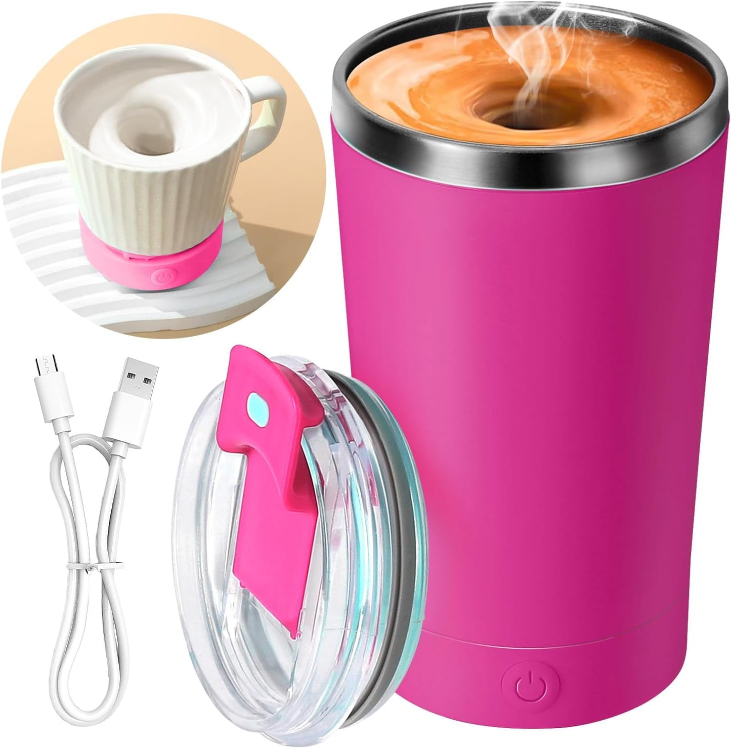 Electric Self Stirring Coffee Mug 400ml Rechargeable Stainless Steel Cup with Lid – Automatic Mixing for Coffee, Milk & Cocoa (Black)