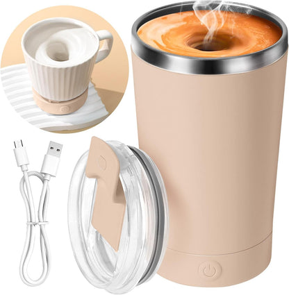Electric Self Stirring Coffee Mug 400ml Rechargeable Stainless Steel Cup with Lid – Automatic Mixing for Coffee, Milk & Cocoa (Black)