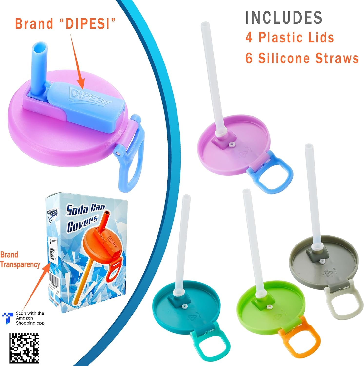 Soda Can Lids with Straw 4-Pack | BPA-Free Silicone Covers 017