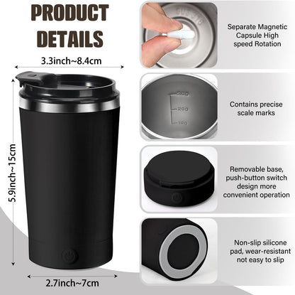 Electric Self Stirring Coffee Mug 400ml Rechargeable Stainless Steel Cup with Lid – Automatic Mixing for Coffee, Milk & Cocoa (Black)