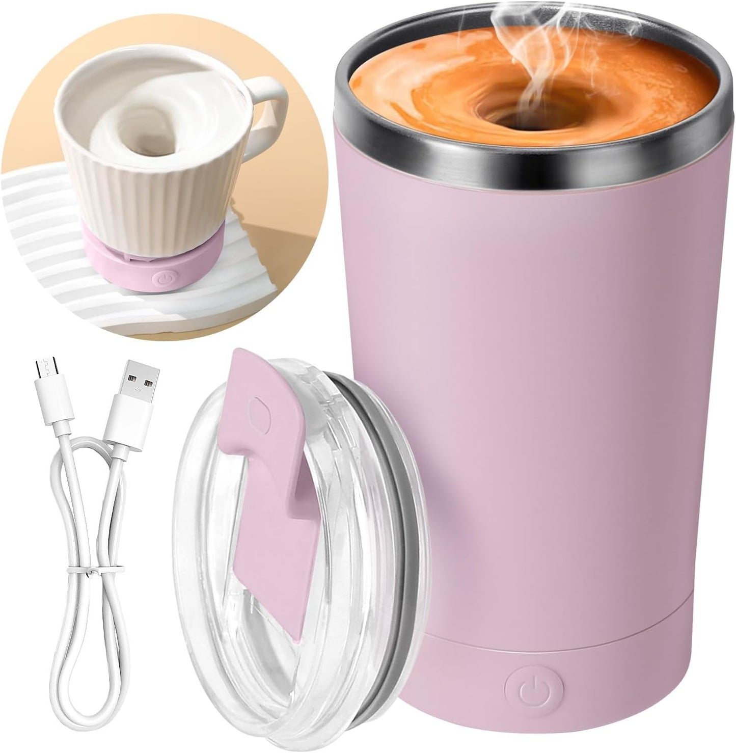 Electric Self Stirring Coffee Mug 400ml Rechargeable Stainless Steel Cup with Lid – Automatic Mixing for Coffee, Milk & Cocoa (Black)