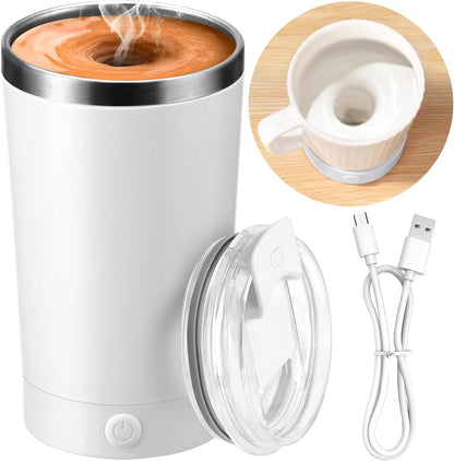 Electric Self Stirring Coffee Mug 400ml Rechargeable Stainless Steel Cup with Lid – Automatic Mixing for Coffee, Milk & Cocoa (Black)