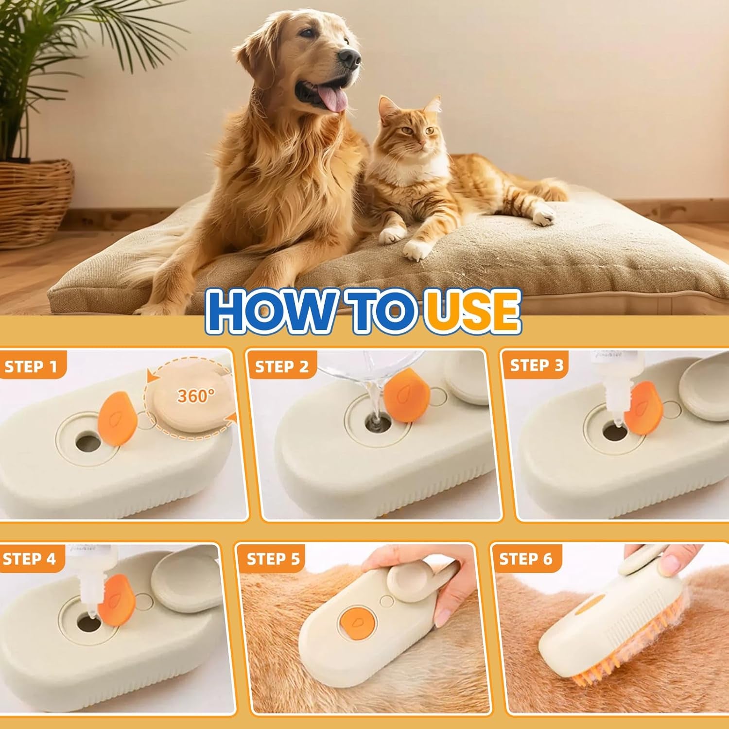 4 in 1 Cat Steam Brush – Rechargeable Pet Grooming Tool 004